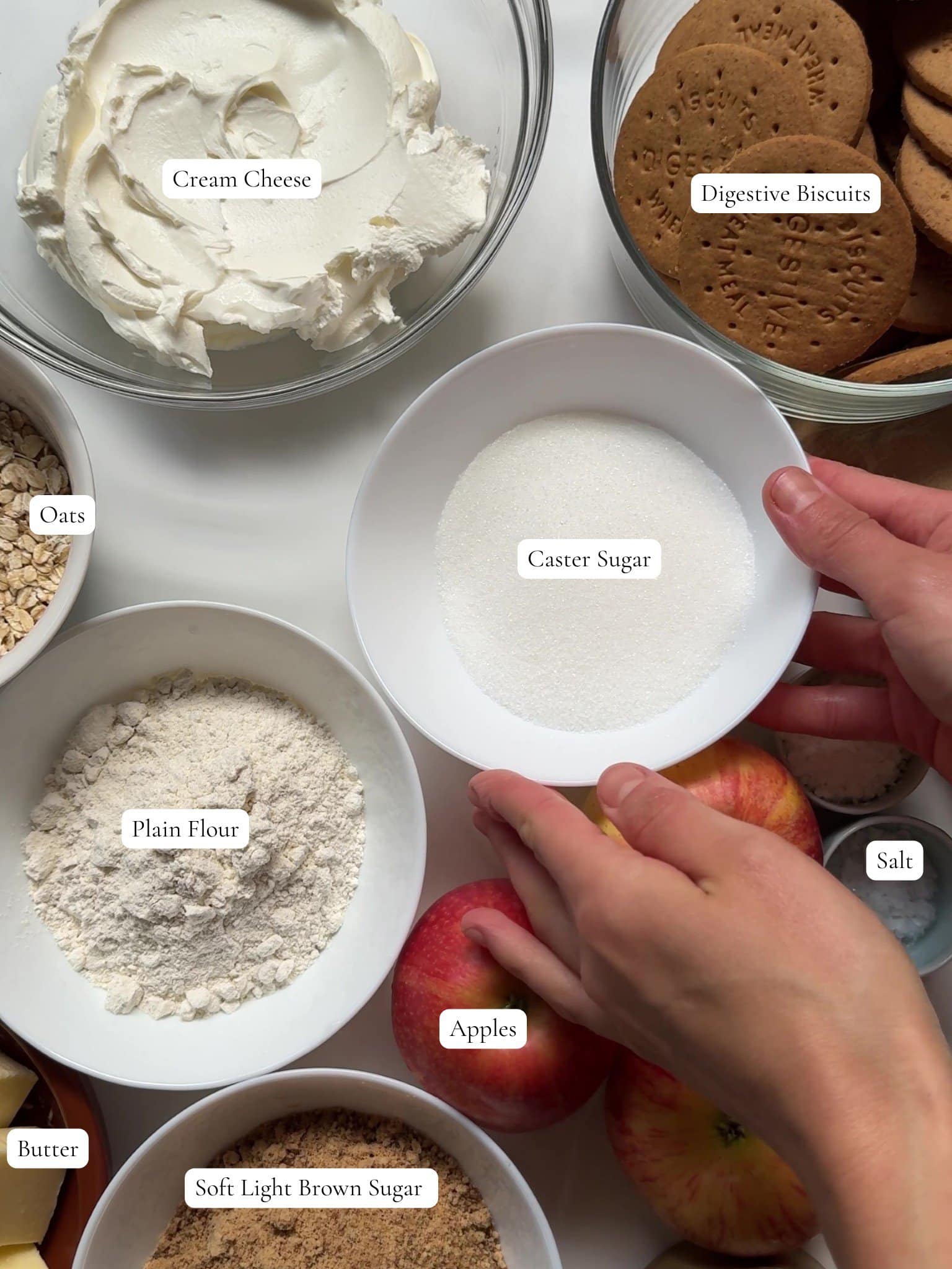 Ingredients to make Apple Crumble Cheesecake.