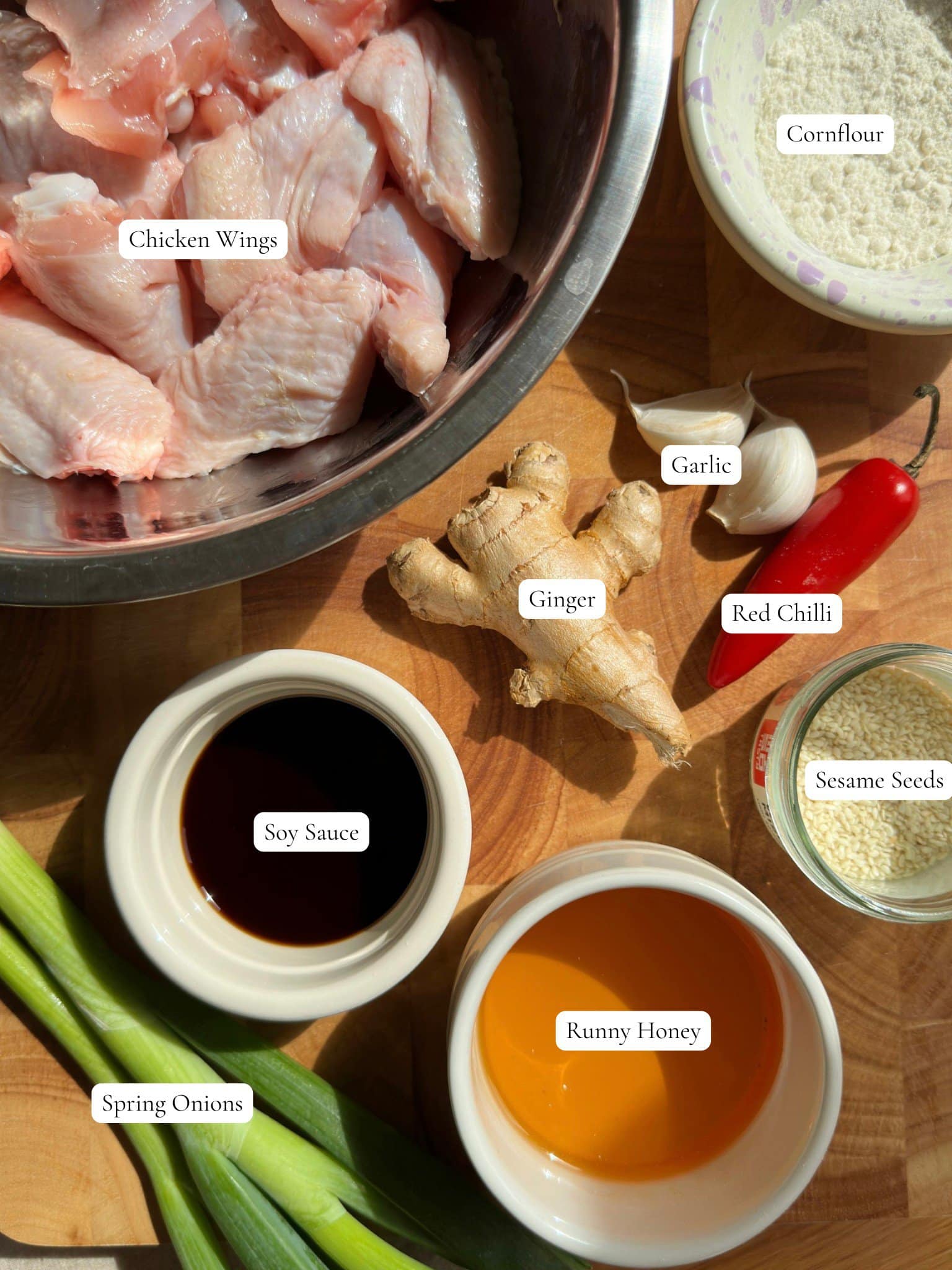 Ingredients for Hot Honey Chicken Wings.