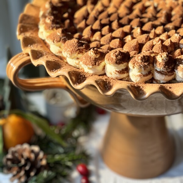 panettone tiramisu with baileys in a large bowl.