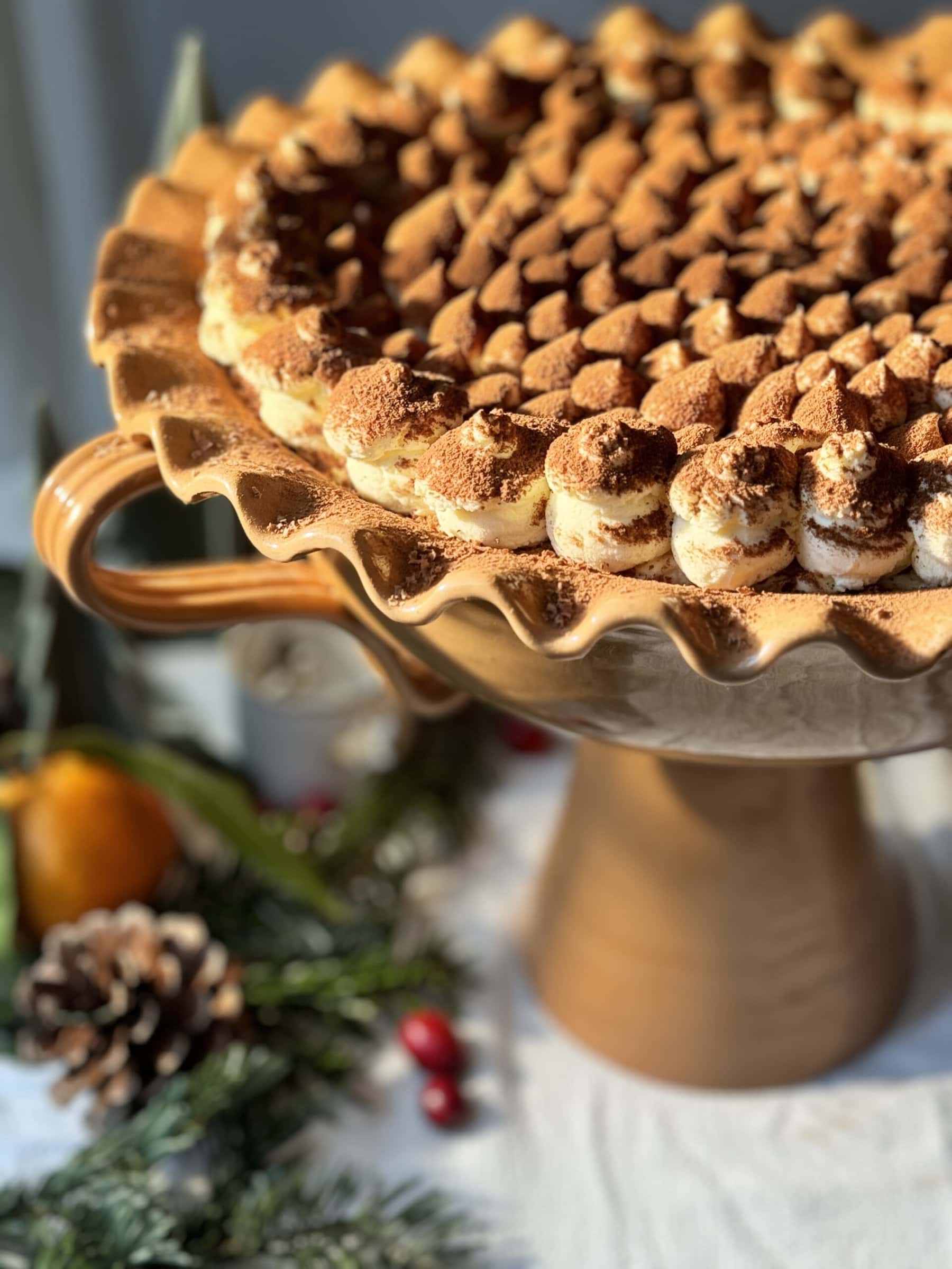 panettone tiramisu with baileys in a large bowl.