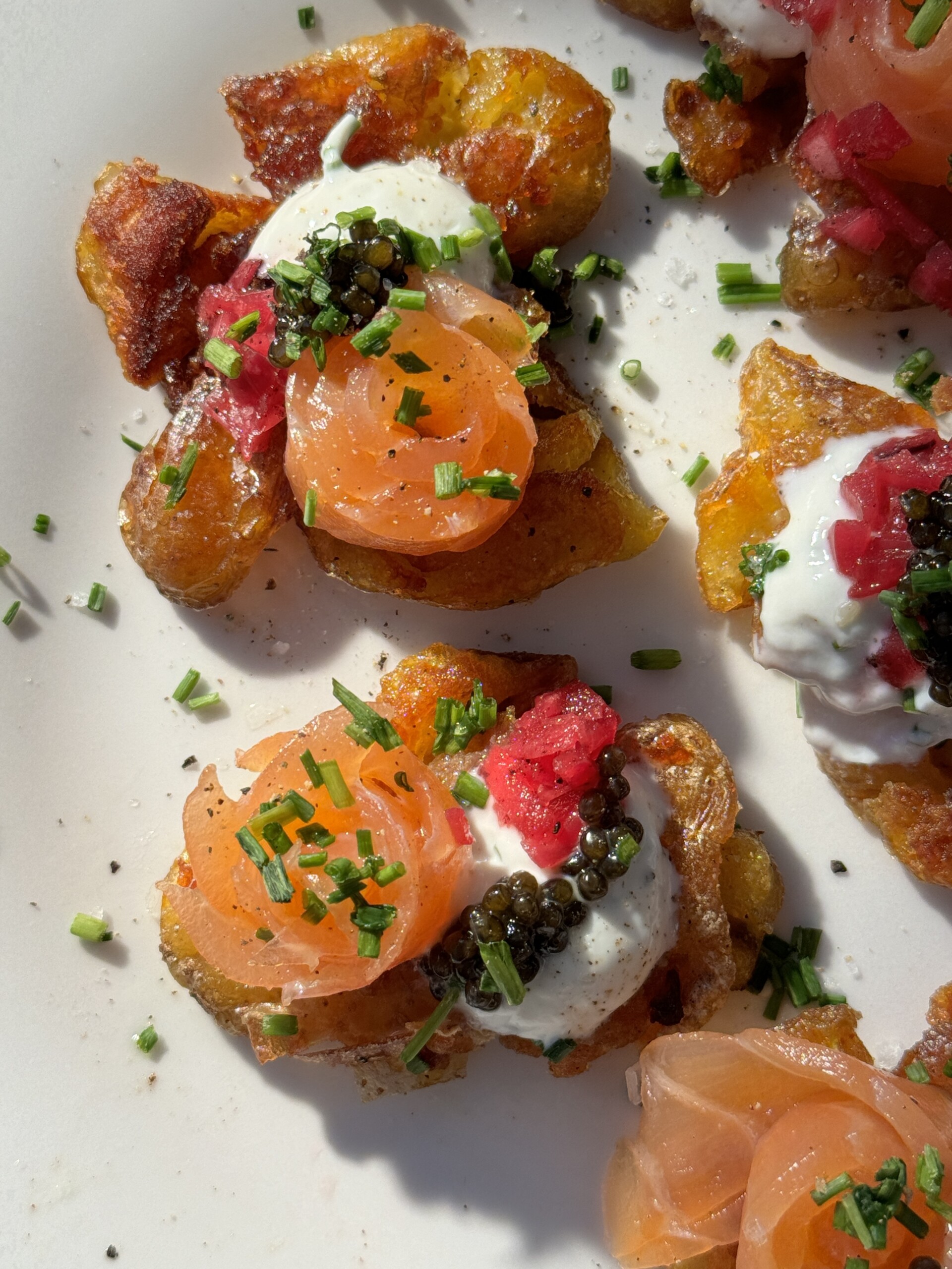 Smashed Potatoes with Crème Fraîche.
