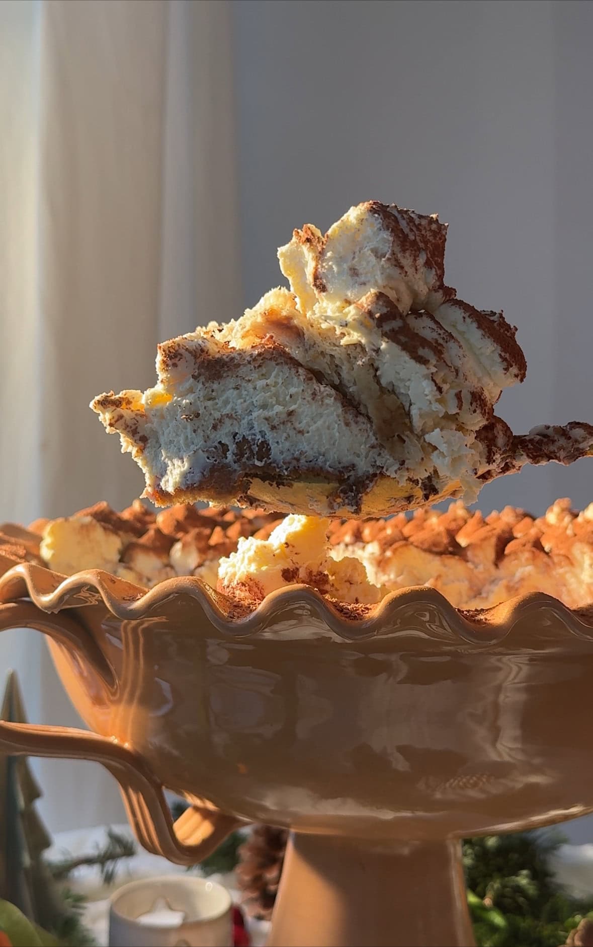 a large spoon of panettone tiramisu.