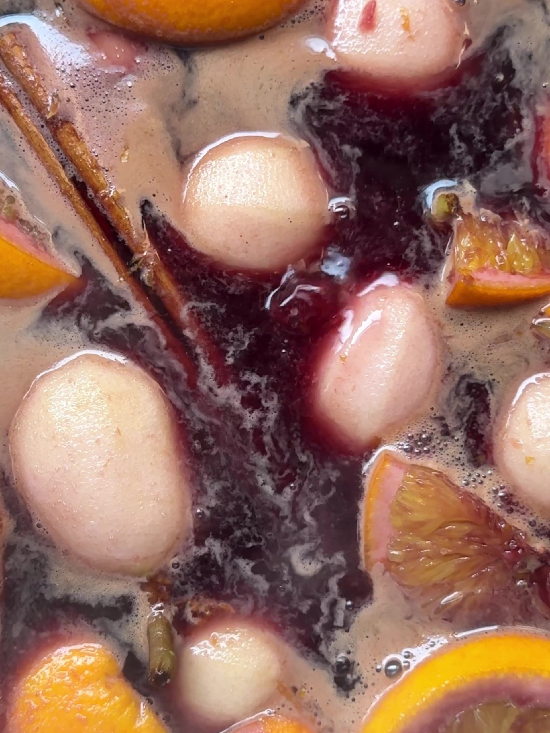 Poached pears in red wine and spice sauce