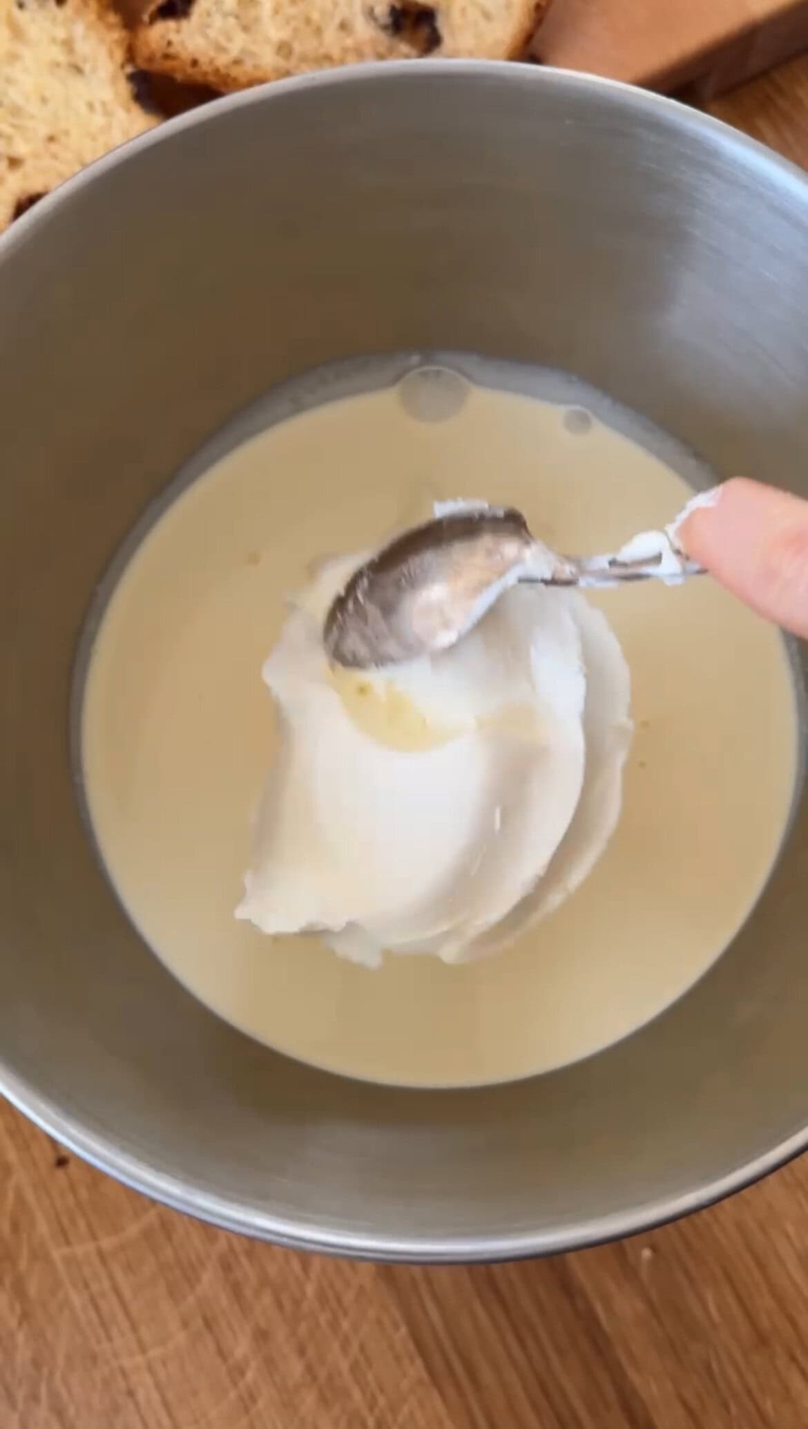 adding mascarpone to the double cream.