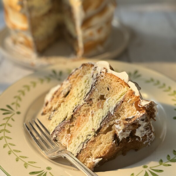 no bake tiramisu slice of cake on plate.