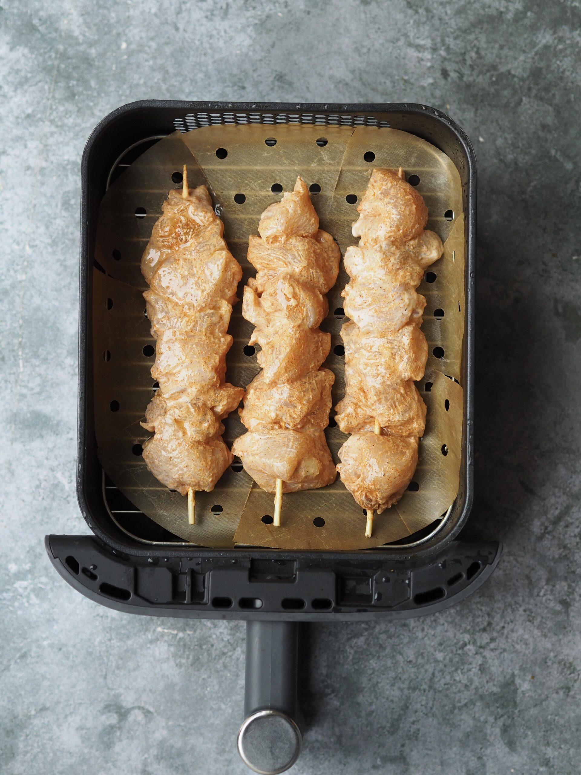 chicken skewers before baking.