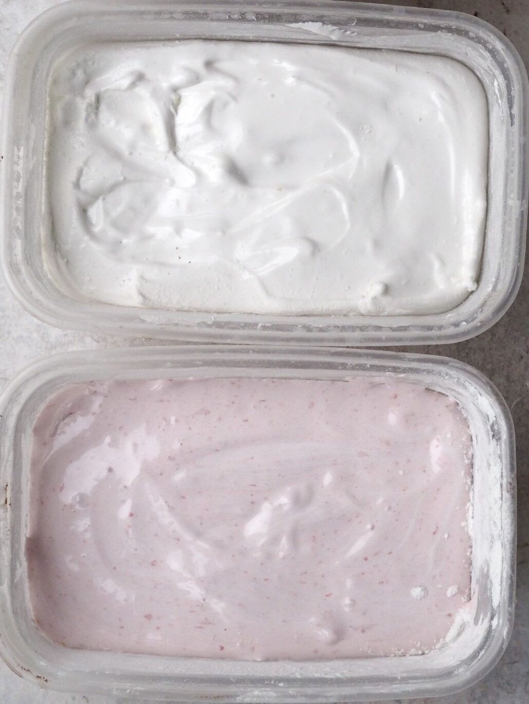 Three containers with different flavours marshmellow mixture