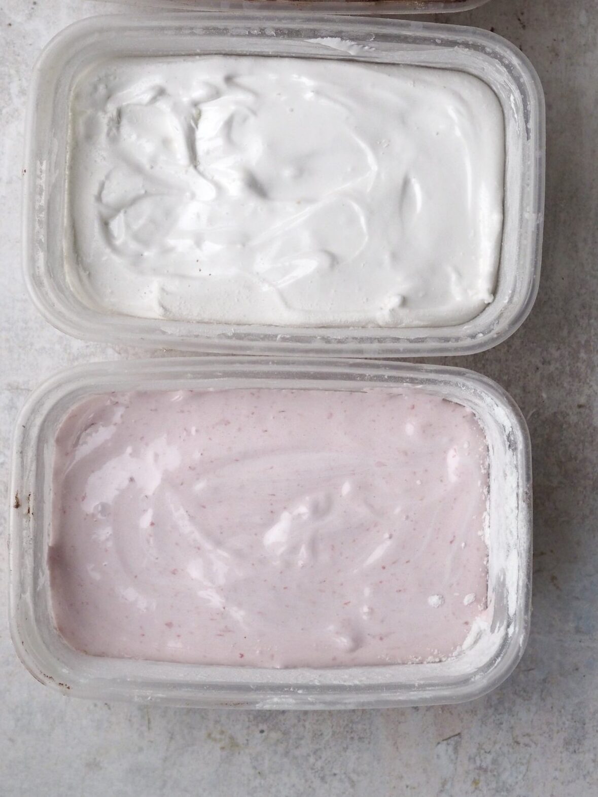 Three containers with different flavours marshmellow mixture