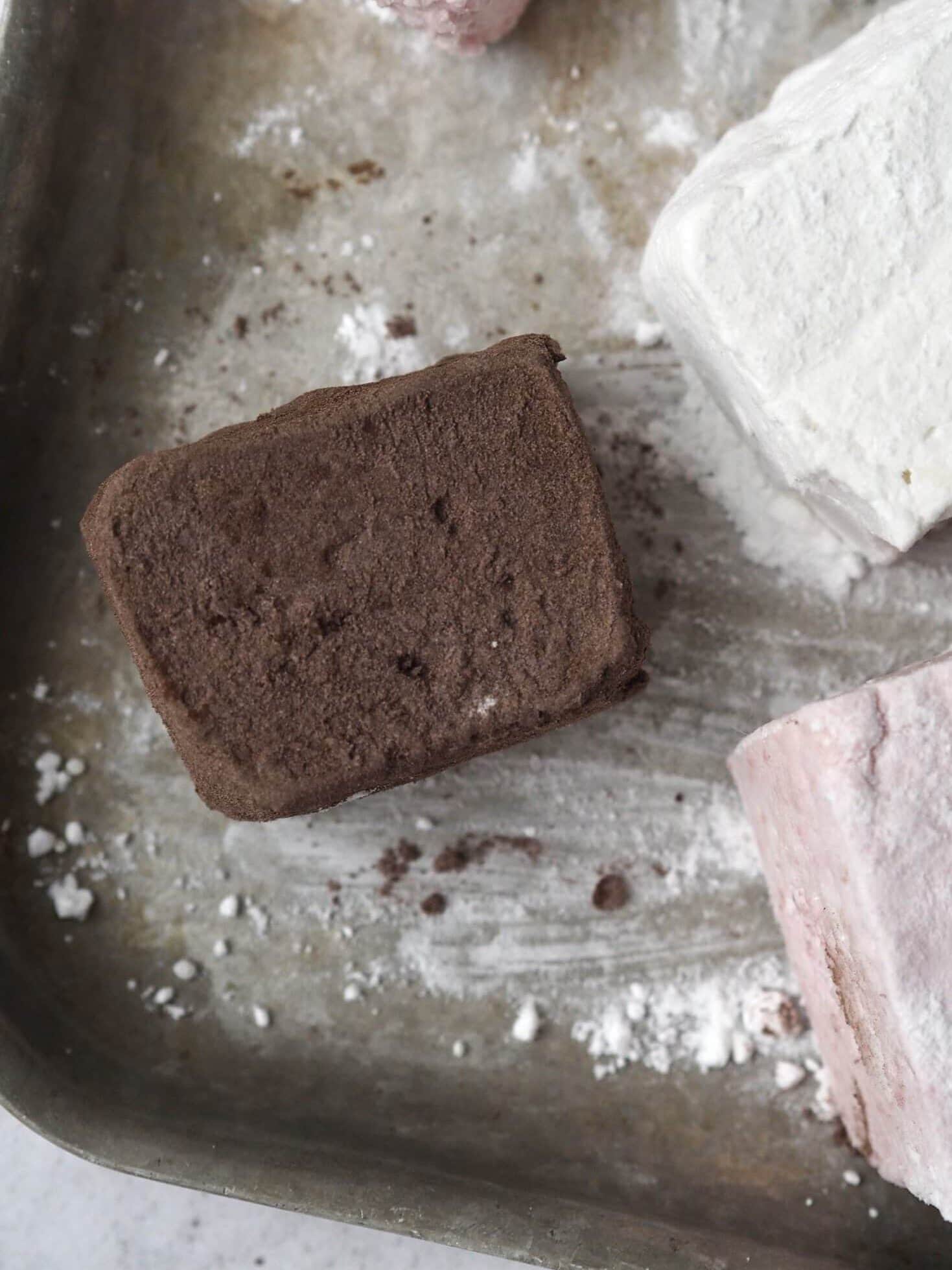 Individual Marshmallows on a baking tray.