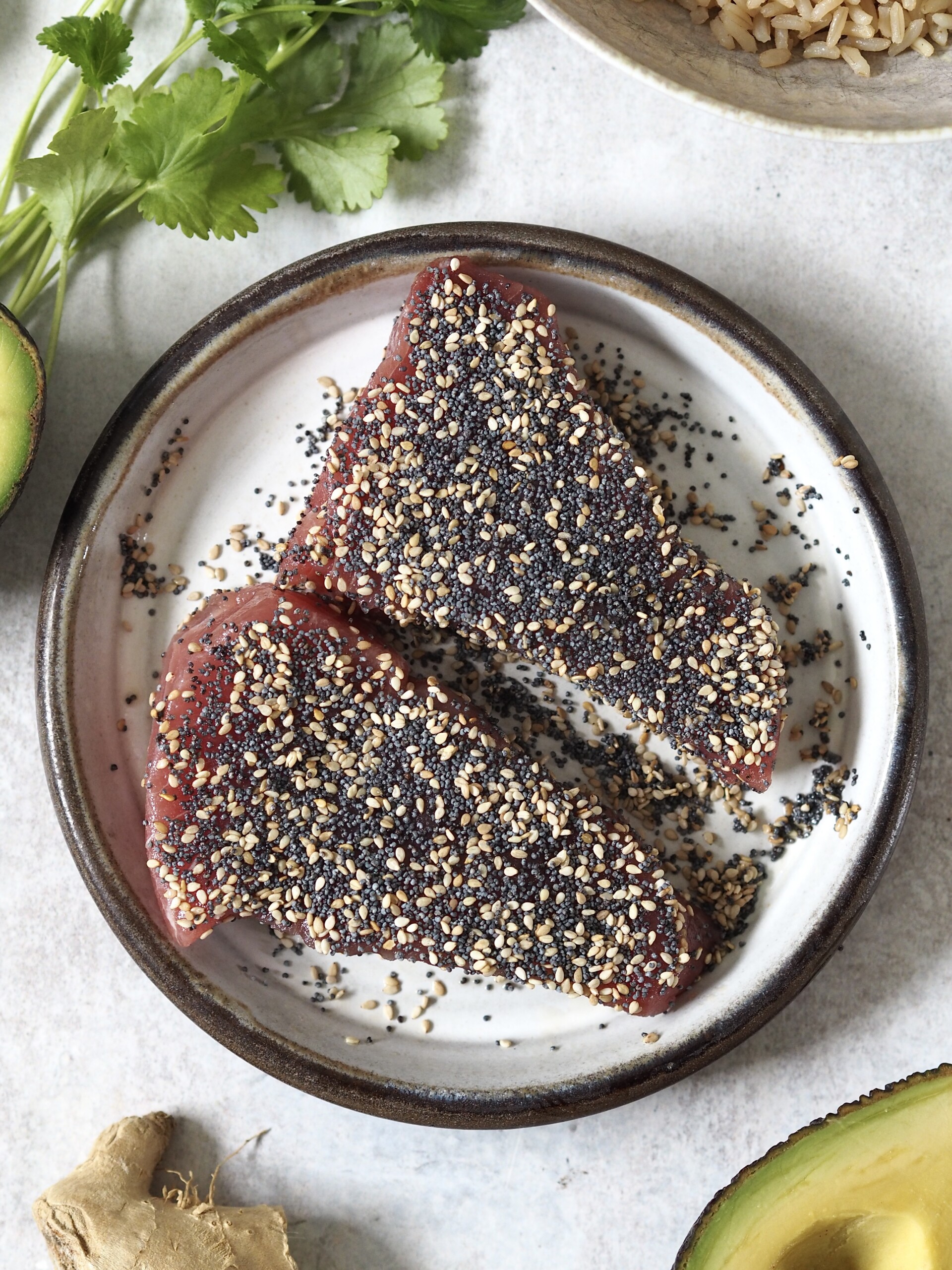 sesame crusted tuna steaks pre cooking.