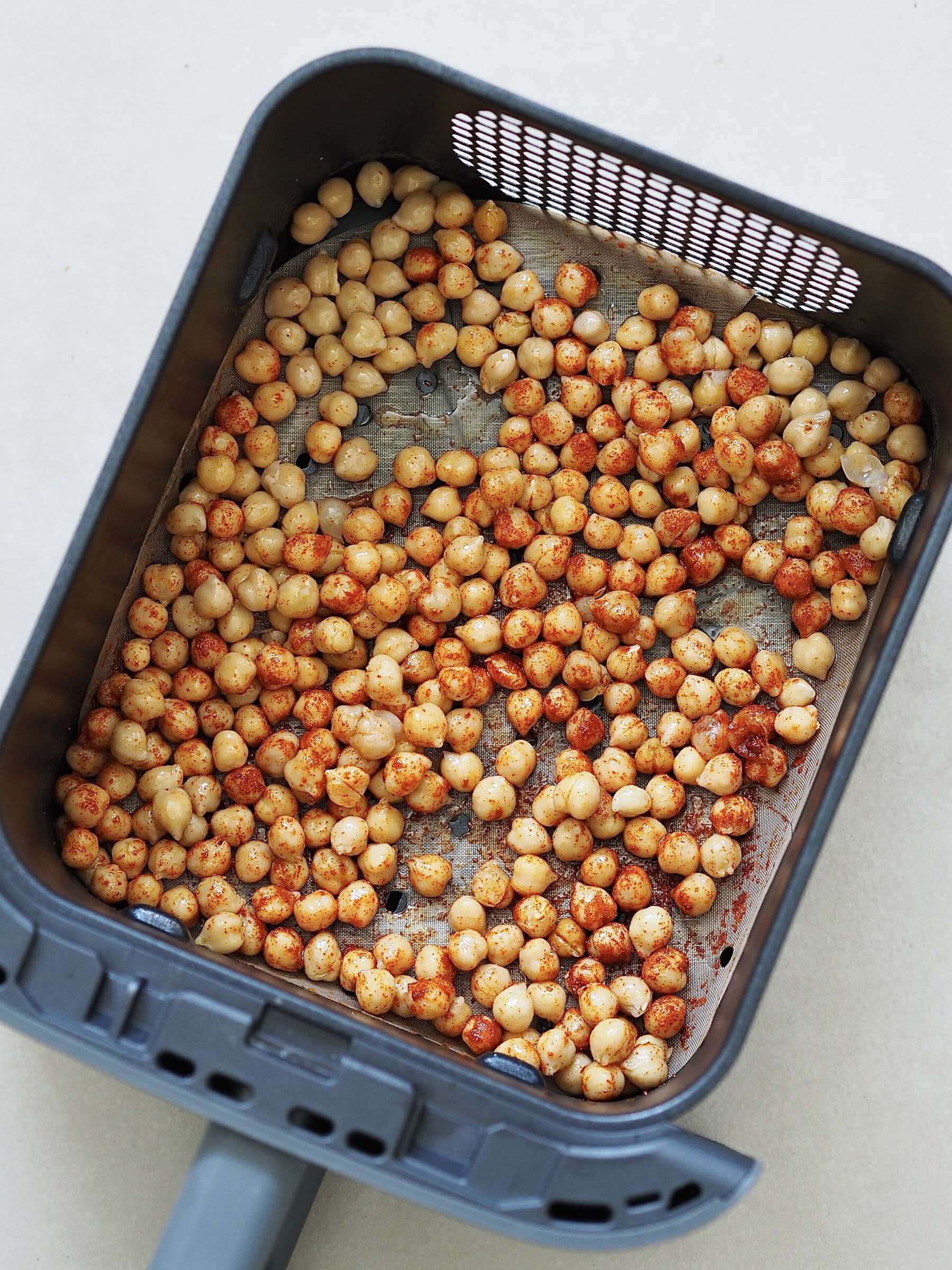 chickpeas in the air fryer before roasting.