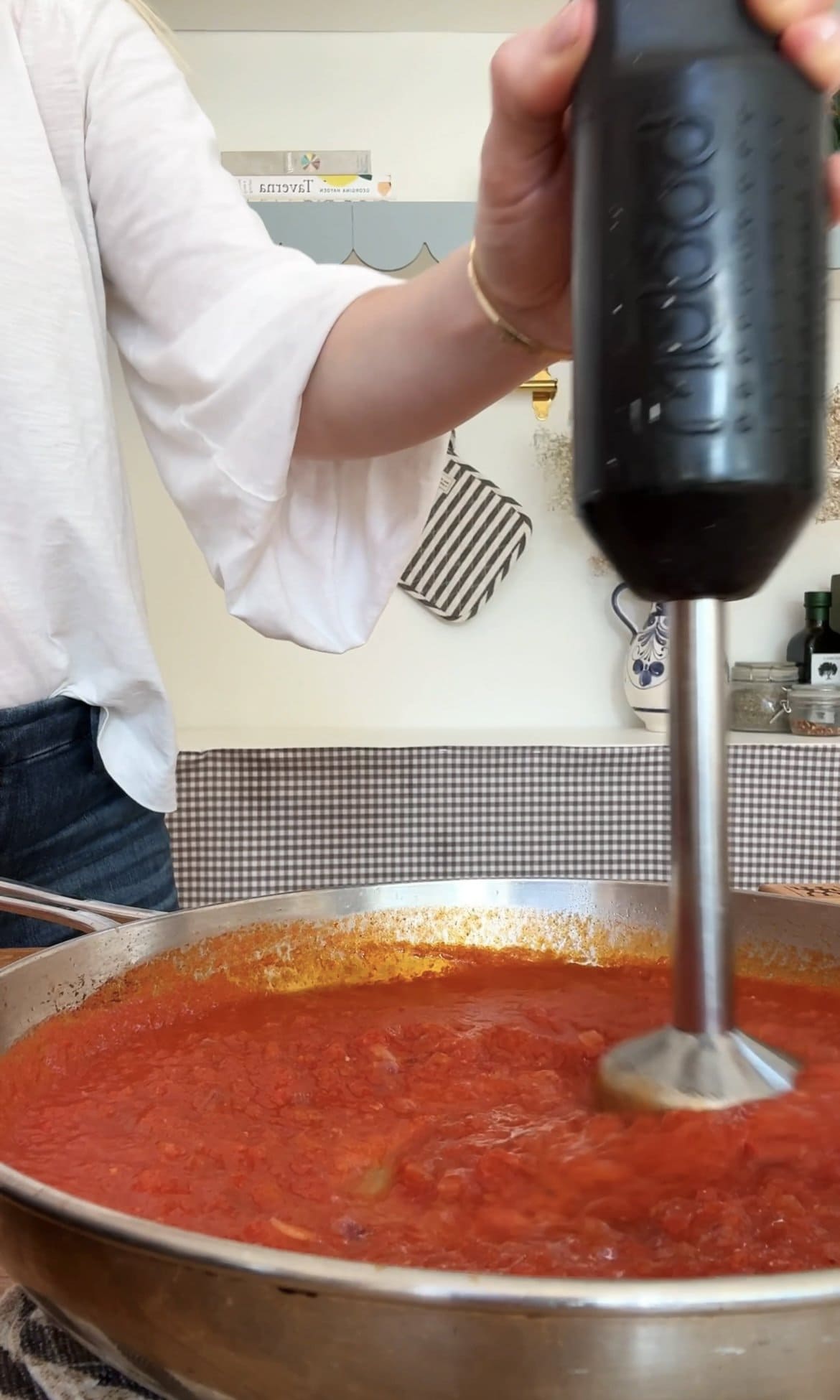 blending vodka sauce until smooth.