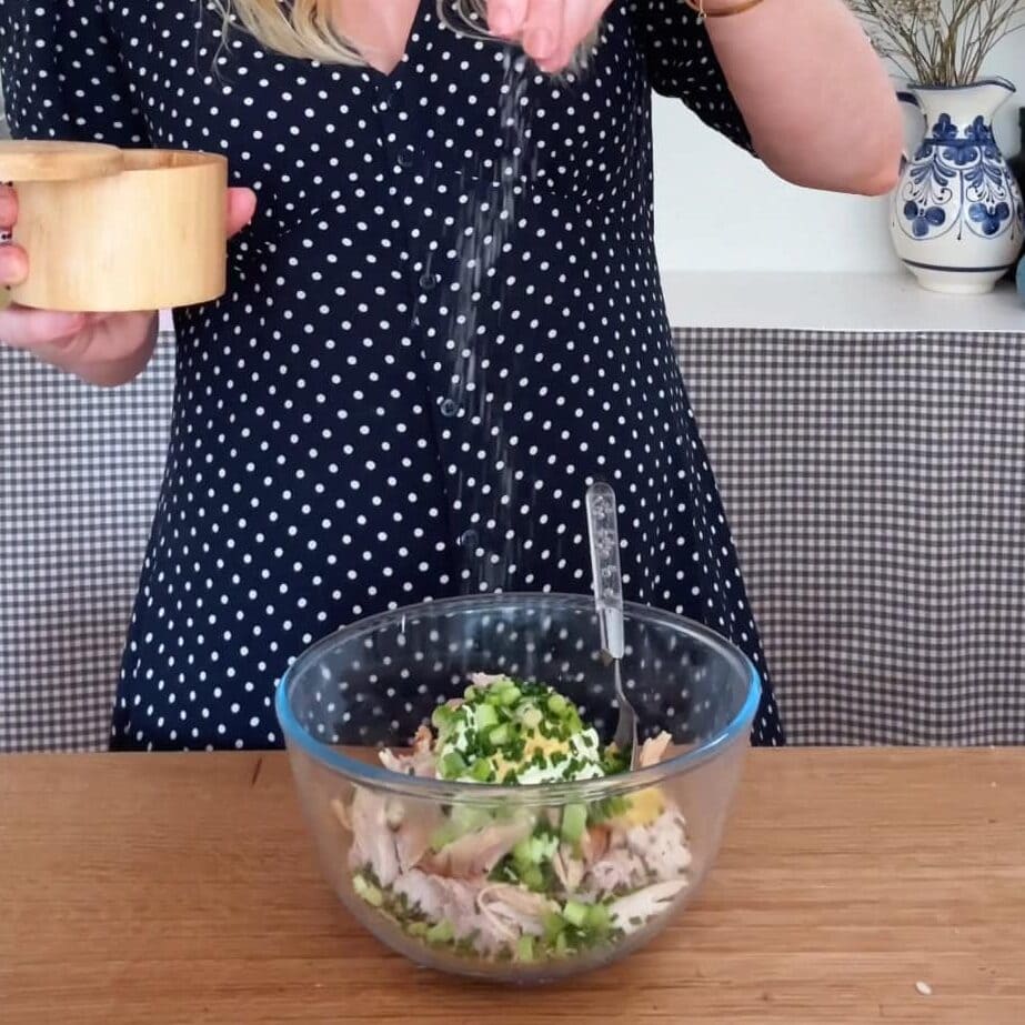 mixing the chicken mayonnaise.