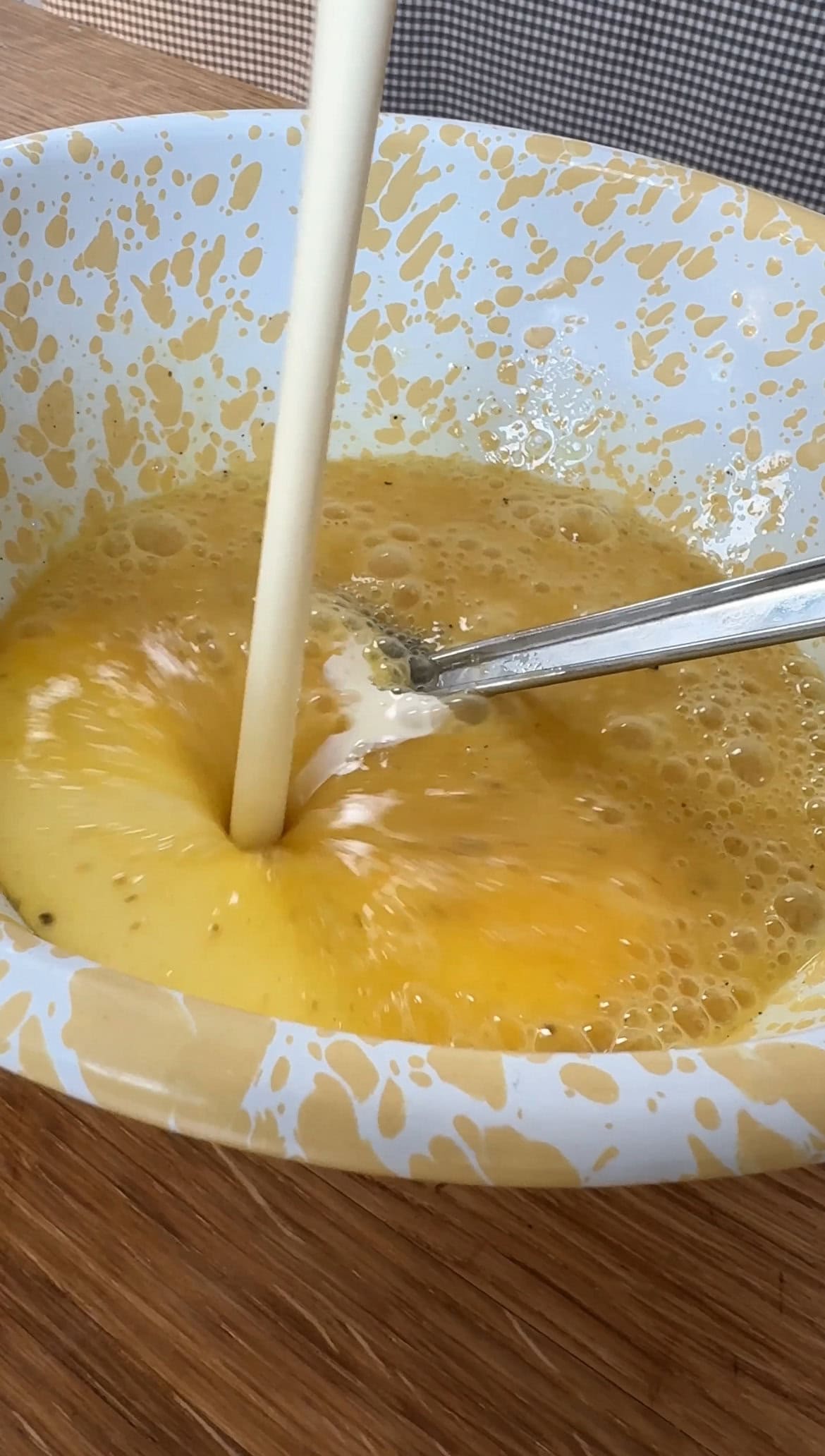 making the custard to pour over croissant bake.