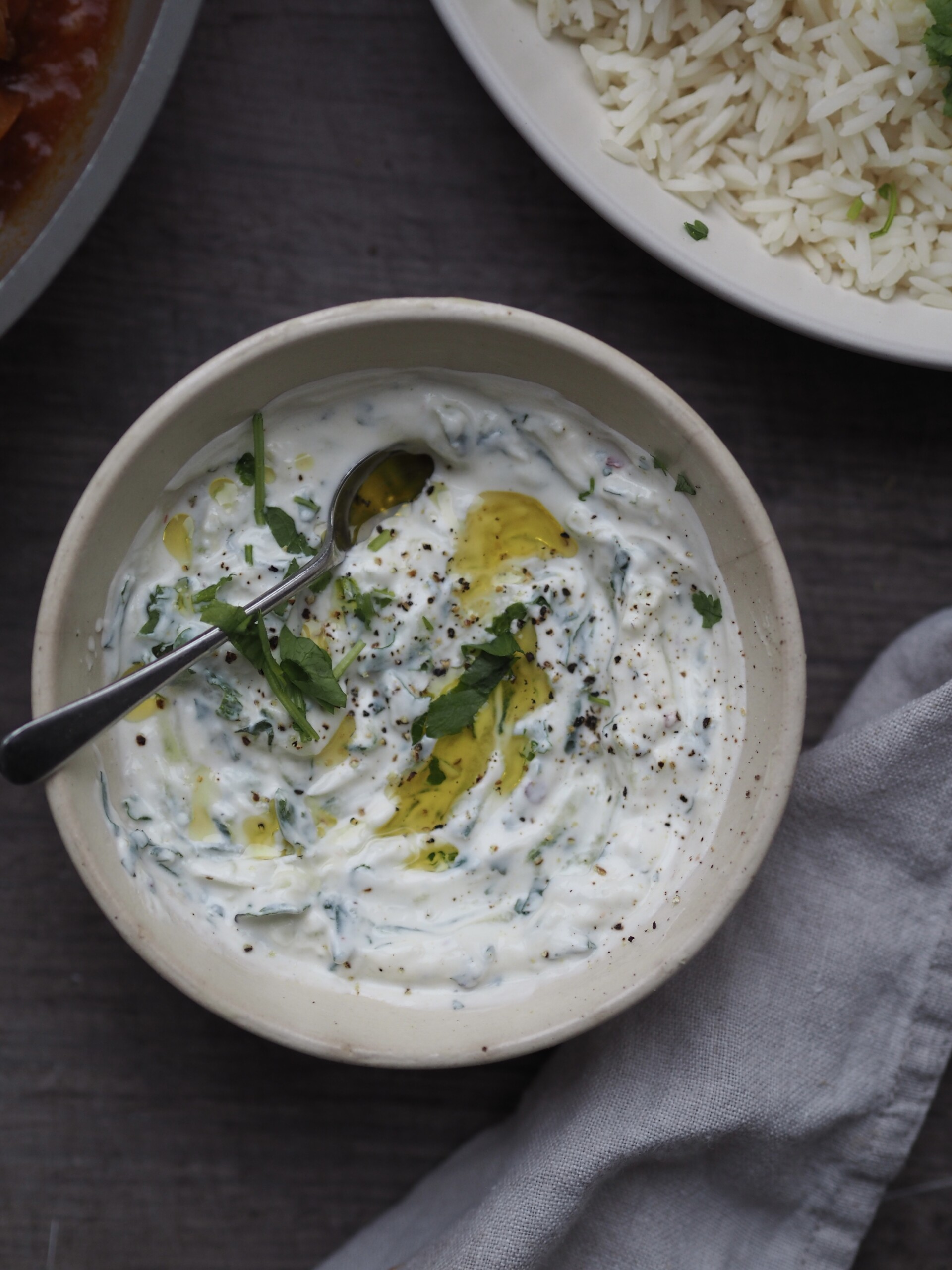 mixing tzatziki.