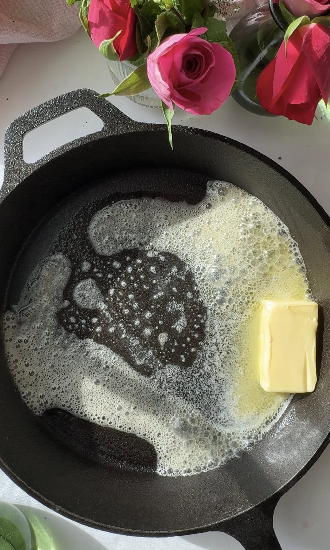 melting butter in the pan.