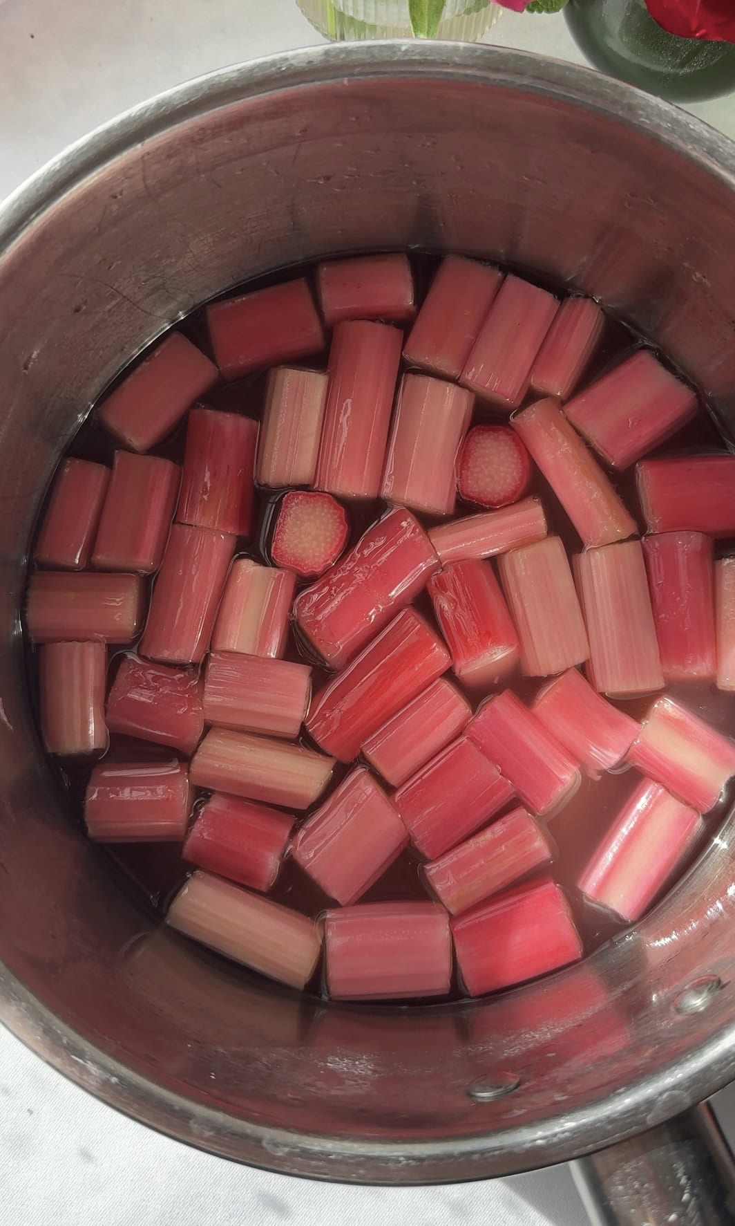 poaching rhubarb.