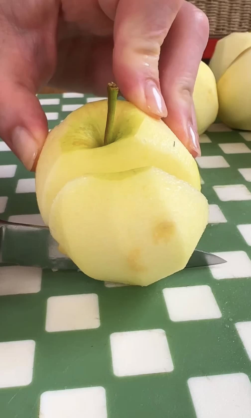 slicing apples.