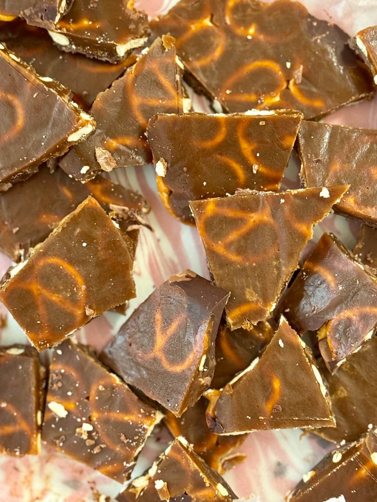christmas pretzel crack on a baking tray.