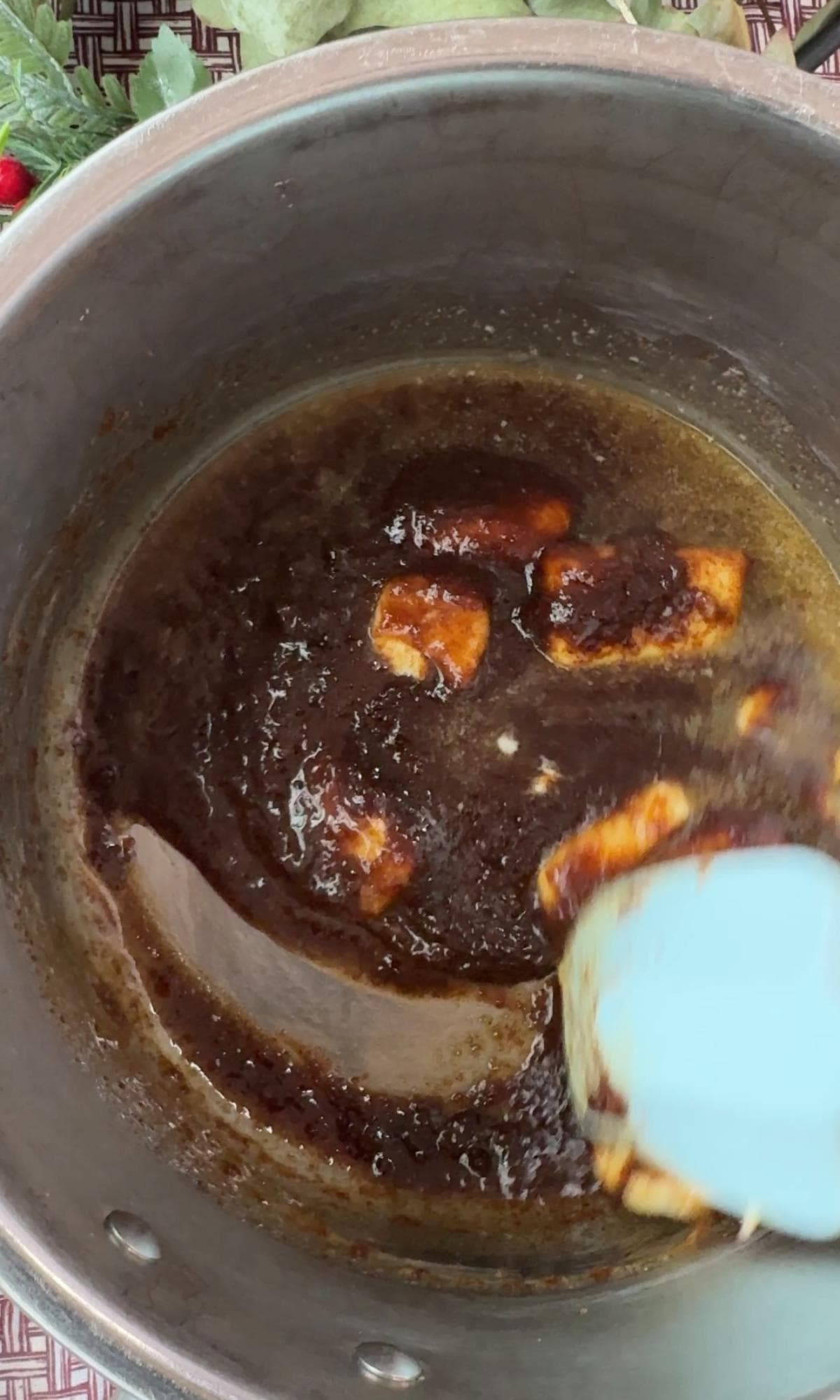 melting butter and sugar for the toffee.