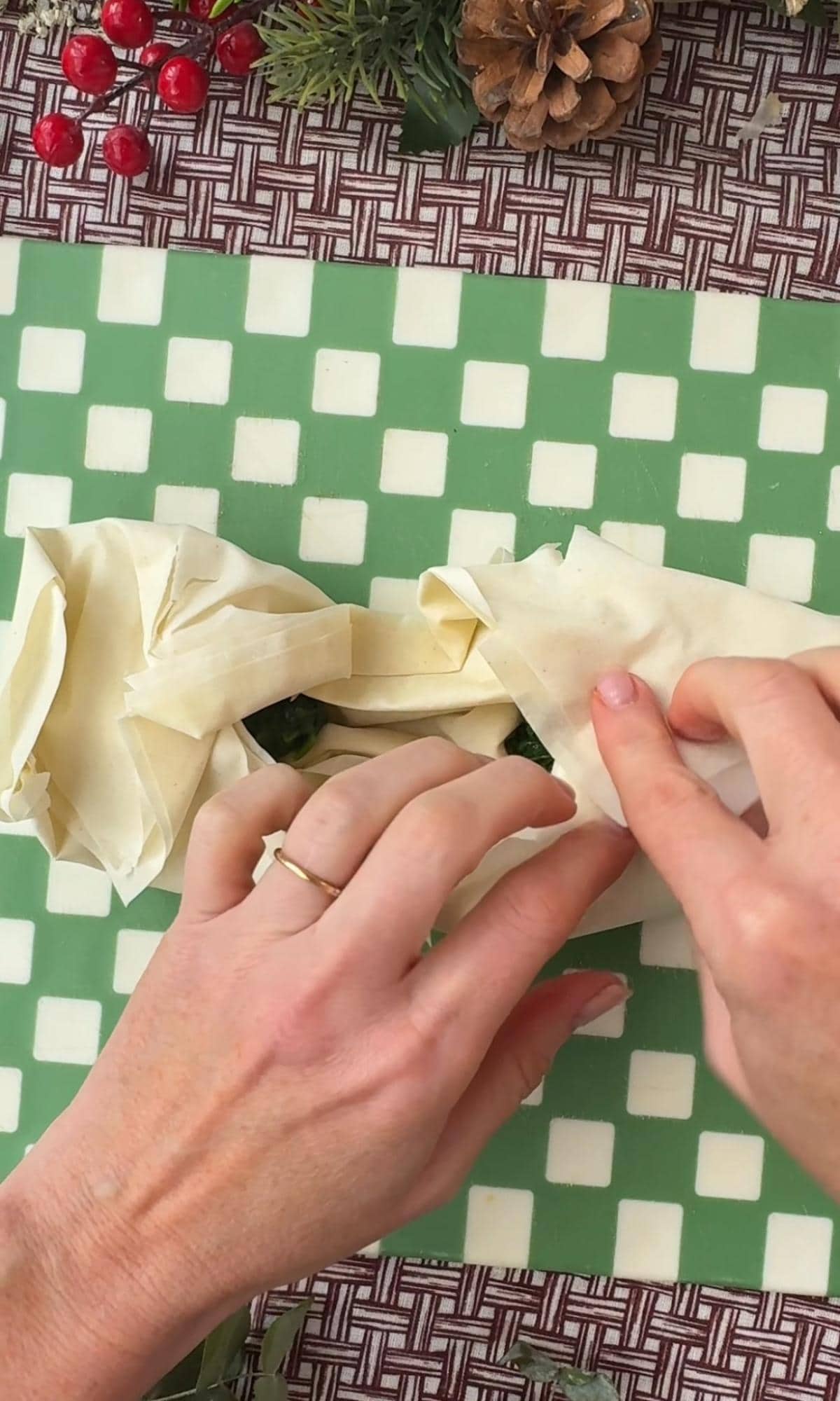 folding up the filos bows.