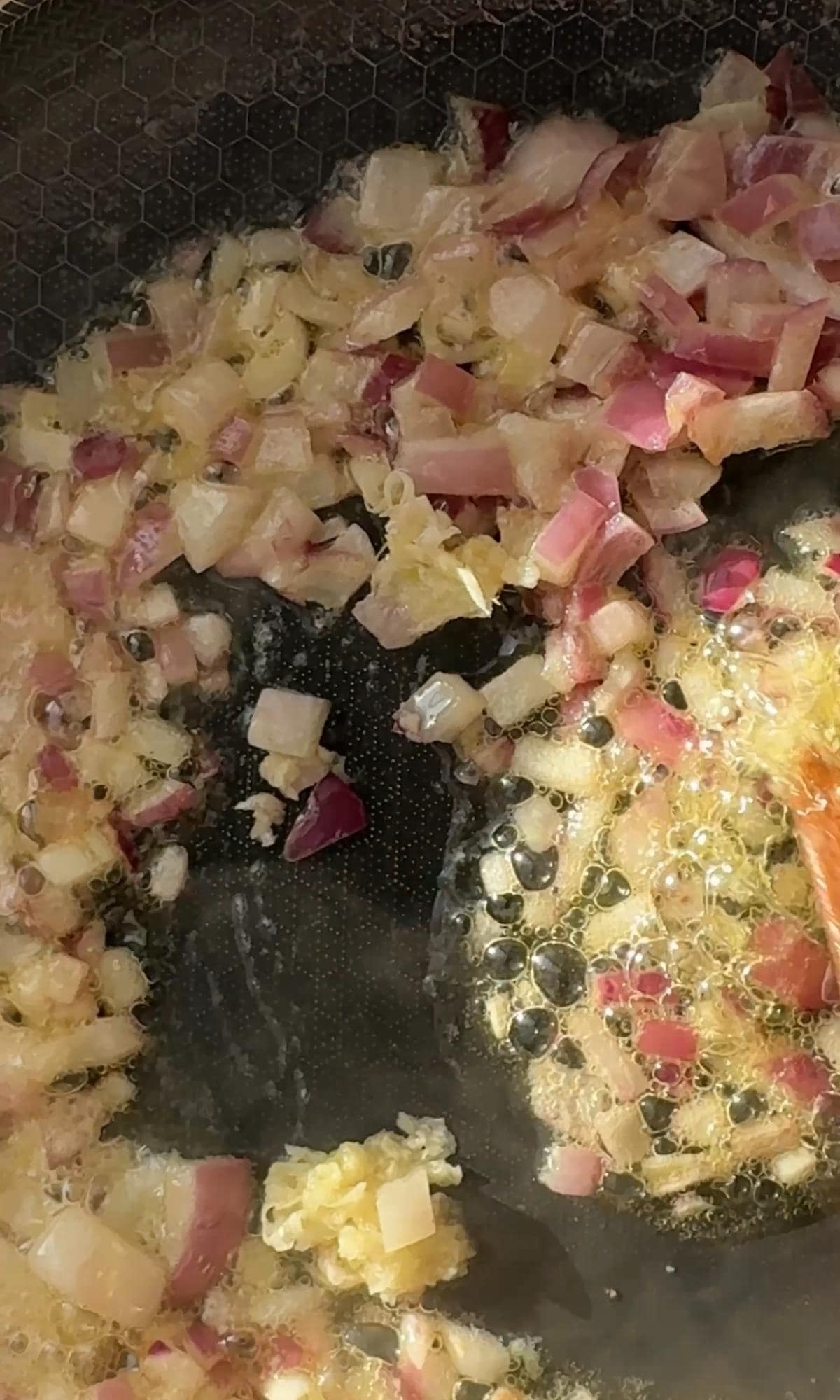 frying red onion. 
