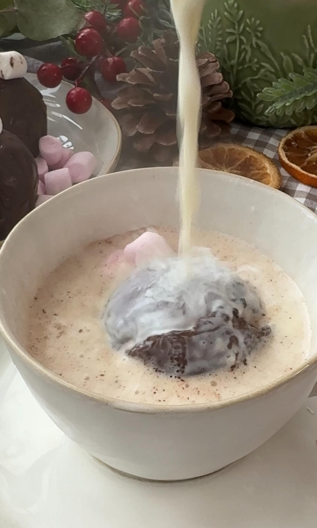 hot chocolate bomb in milk.