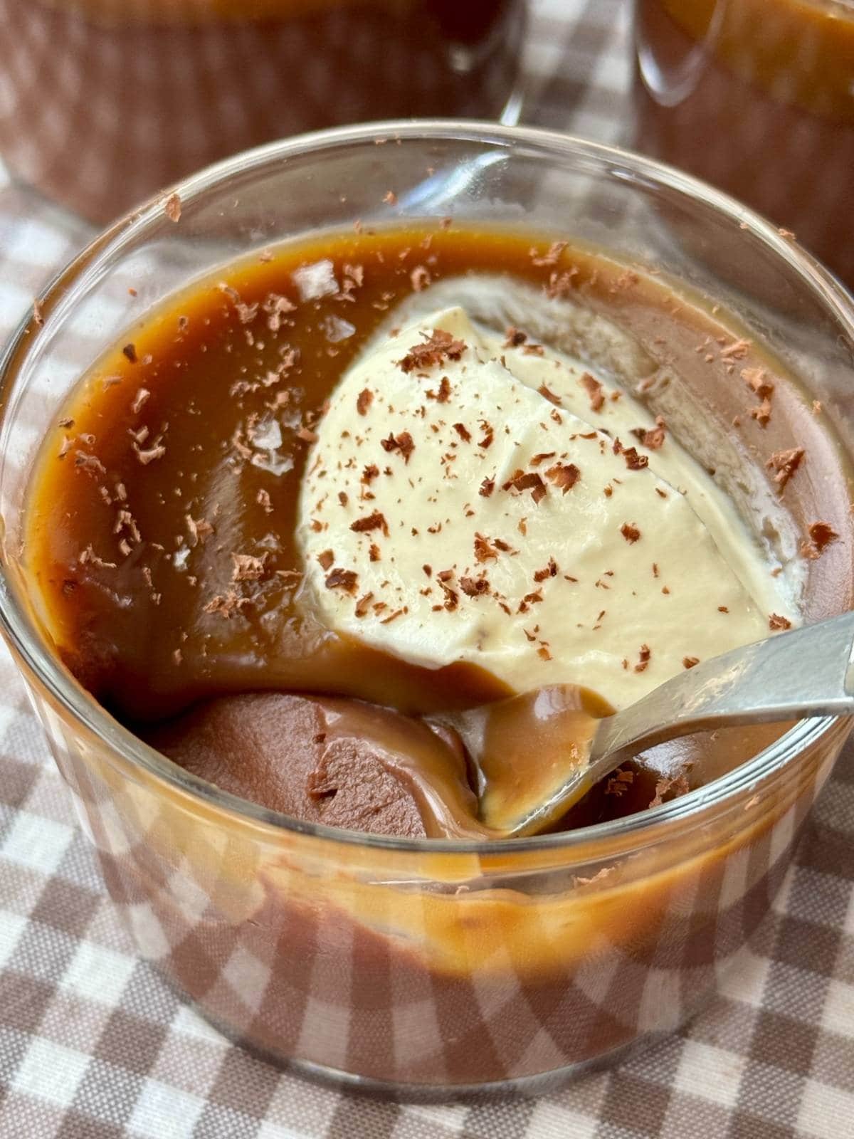 budino in a glass with creme fraiche.