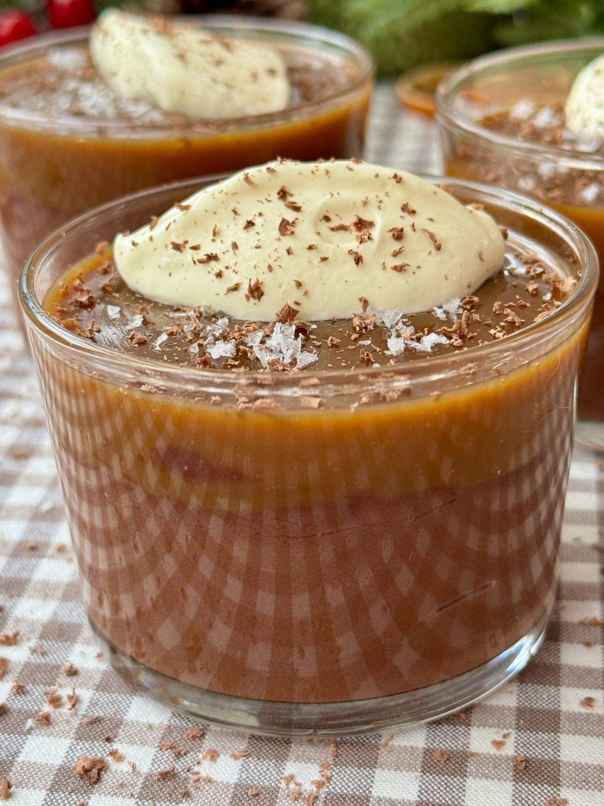 budino in a glass with creme fraiche.