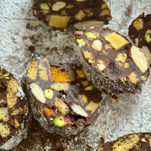 chocolate salami sliced.