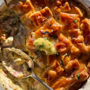 turkey ham pie with garlic butter.