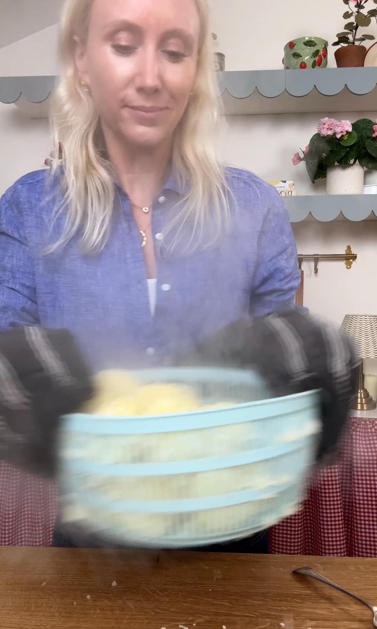 roughing up the edges of the roasted potatoes.